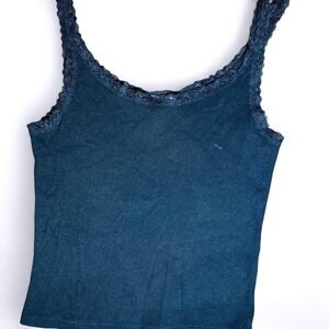 HM Divided Ribbed Lace Trim Camisole Dark Teal Scoop Neck Tank Top Womens Large